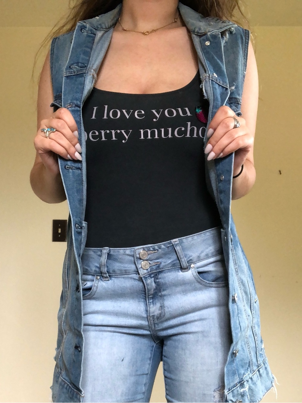 Bershka Charcoal Graphic Scoop-Neck Bodysuit with Strawberry Patch